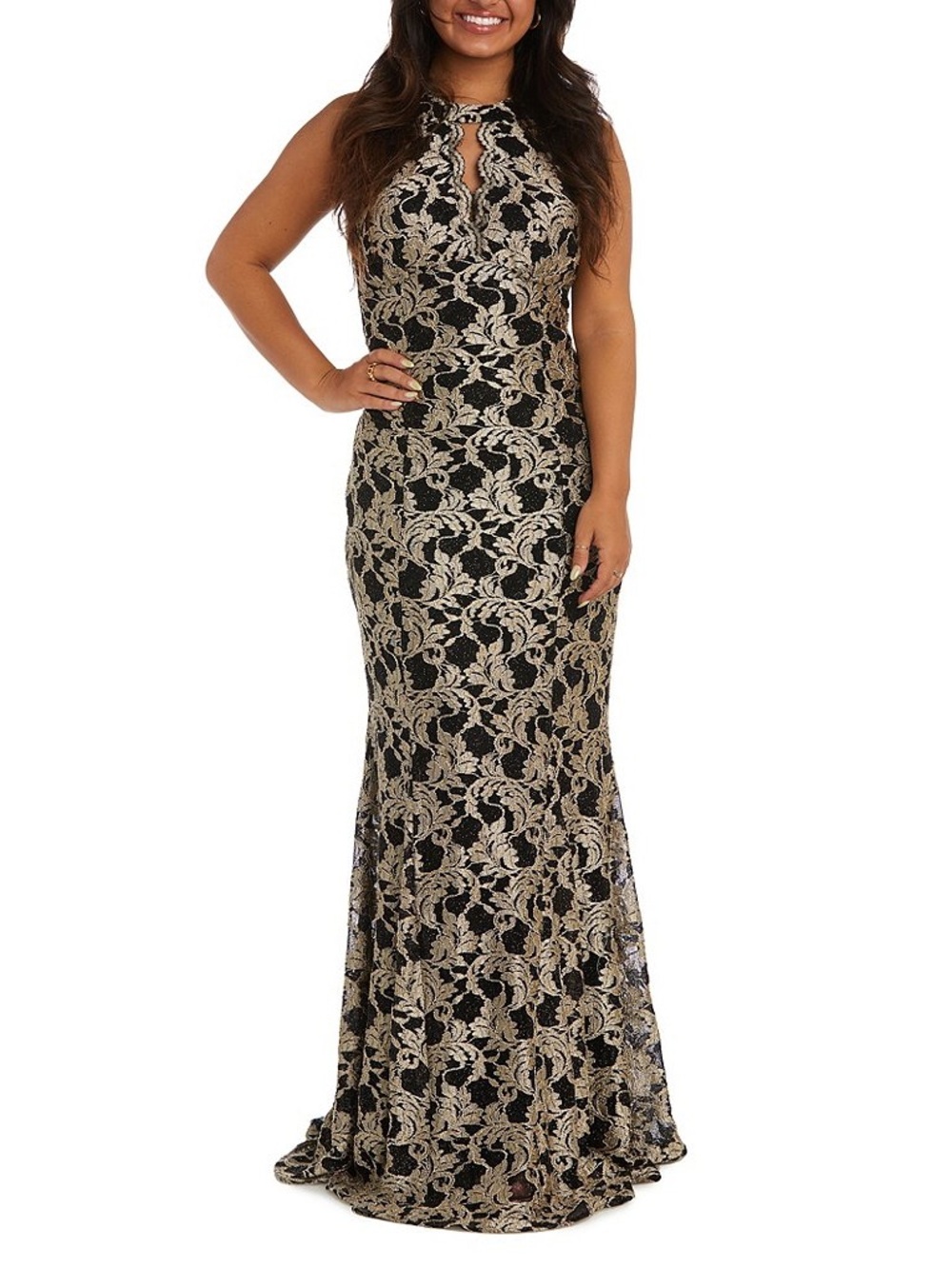 NWT Nightway Sleeveless Keyhole Halter Neck Glitter Lace Gown Size 8